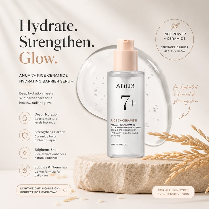 Anua 7 Rice Ceramide Hydrating Barrier Serum 50ml – Moisture Boost & Skin Barrier Repair - Image 4