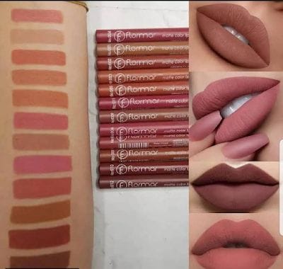 Flormar matte lip liner 12 shades arm swatches and matte lip swatches
