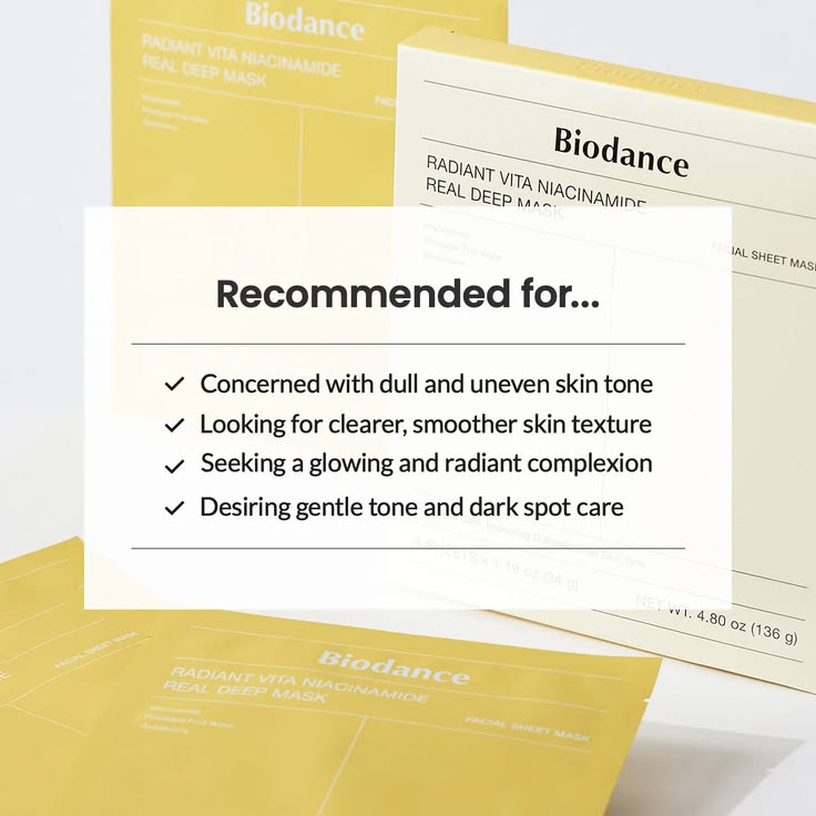 Biodance Radiant Vita Niacinamide Real Deep Sheet Mask (Pack of 4)