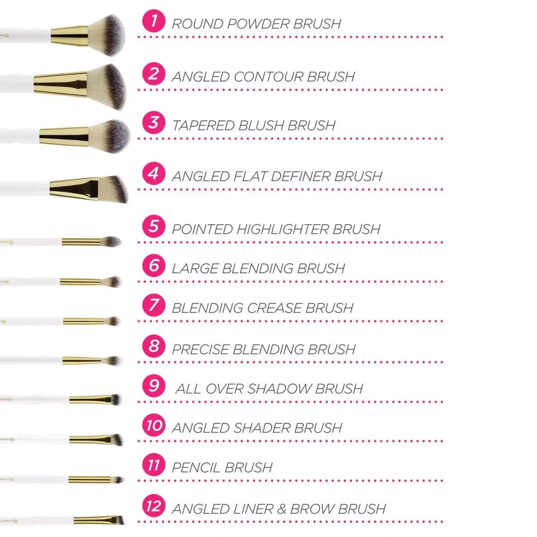 BH Cosmetics White Studded Elegance 12-Piece Brush Set (With Stand) - Image 3