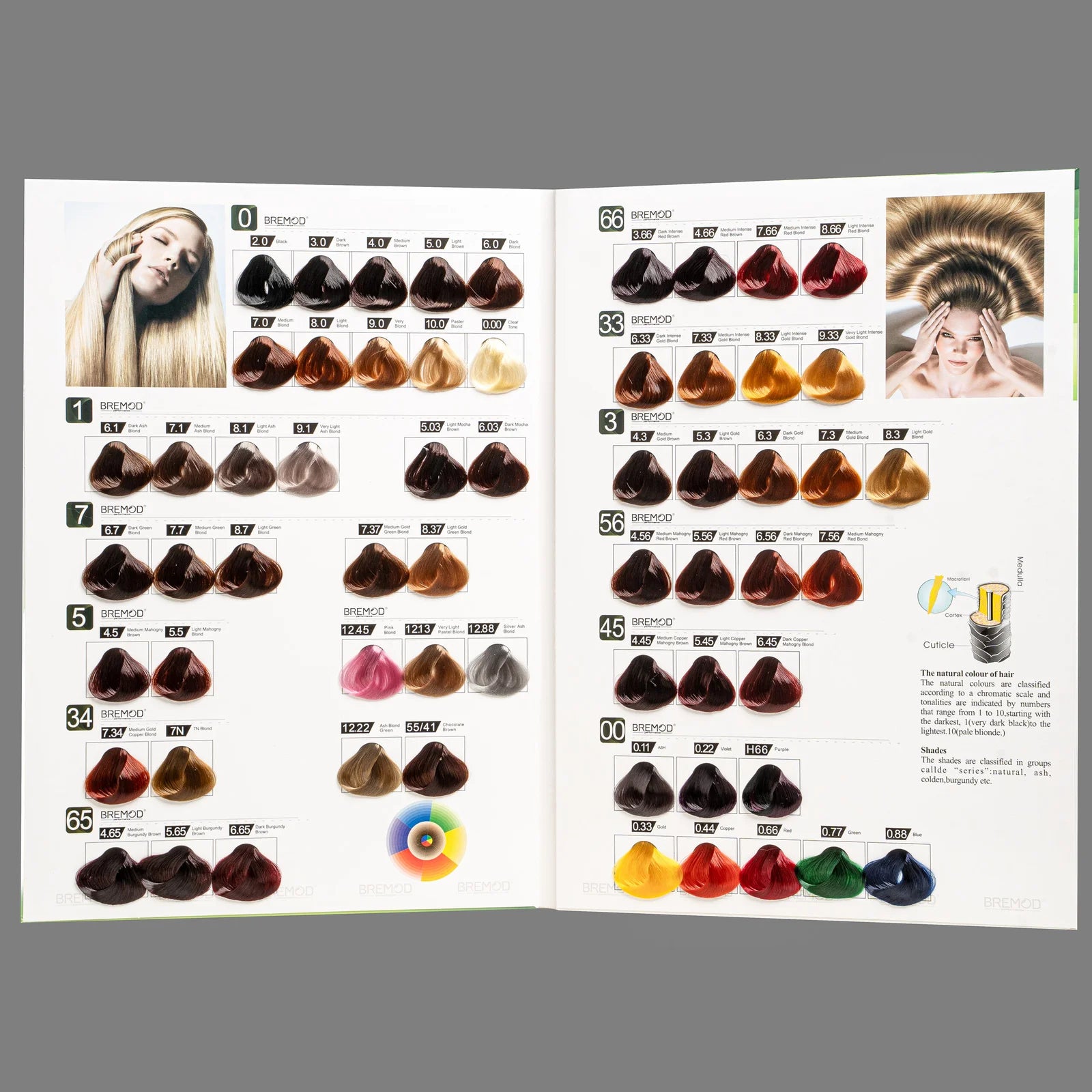 Bremod Hair Color Cream shade card — all shades chart