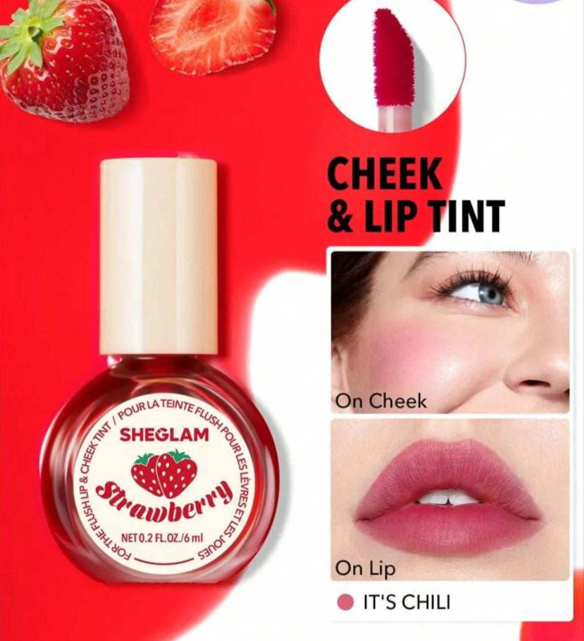 SHEGLAM For The Flush Lip & Cheek Tint – It'''s Chili (Strawberry) - Image 2