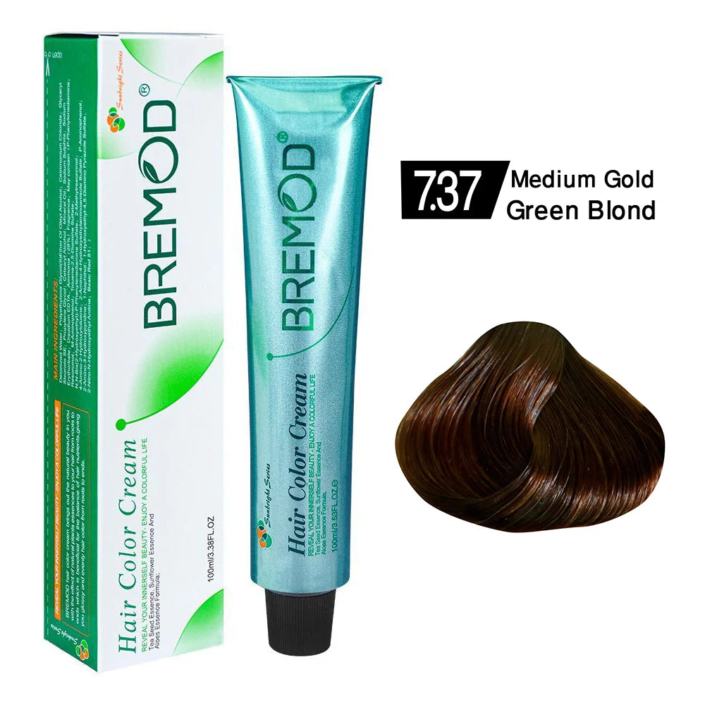 Bremod Hair Color Cream 7.37 Medium Gold Green Blond